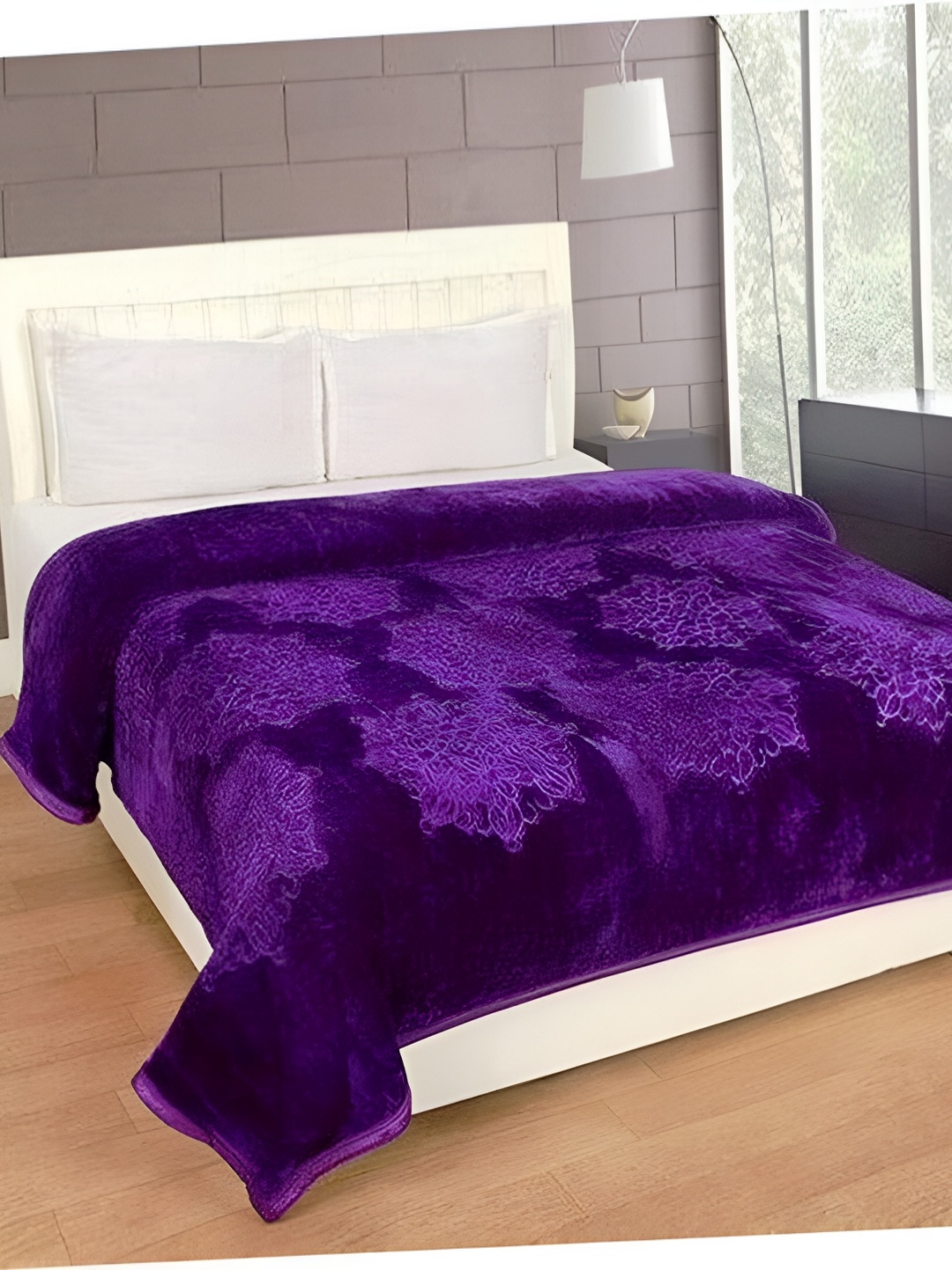RF RELAXFEEL Purple Floral Heavy Winter 400 GSM Single Bed Blanket