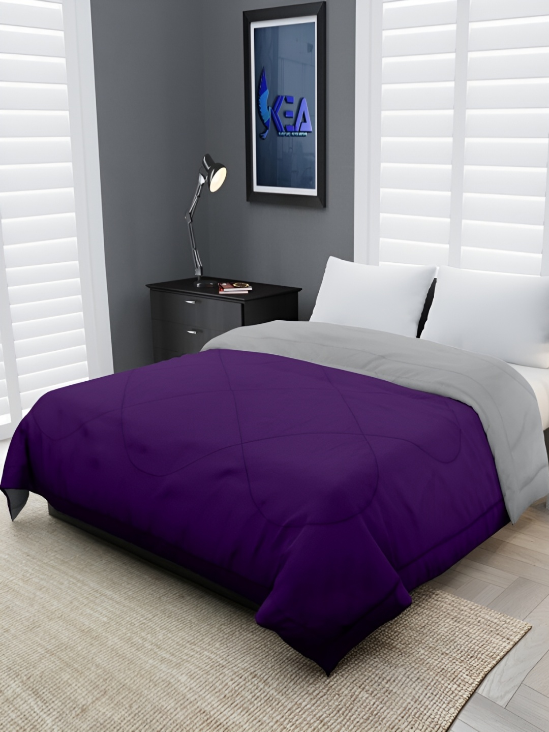 

RF RELAXFEEL Purple & Grey Geometric Heavy Winter 233 GSM Double Bed Quilt