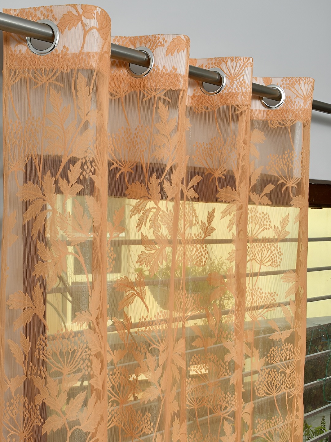 

RIDHAAN Brown Floral Sheer Eyelet Door Curtain