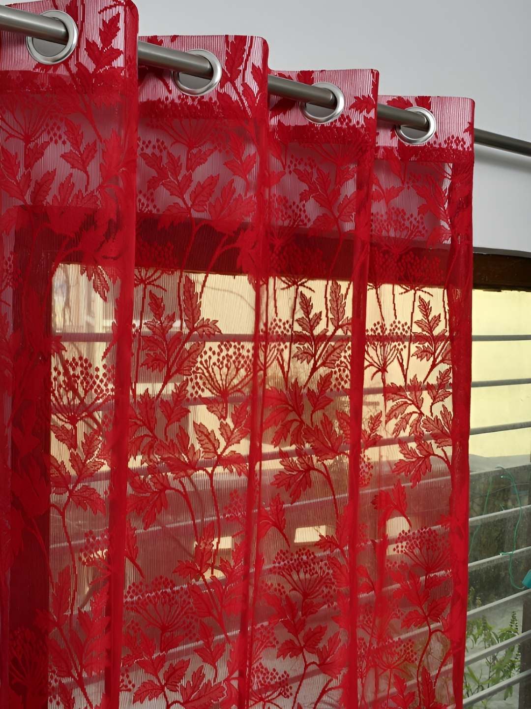 

RIDHAAN Maroon Floral Sheer Long Door Curtain
