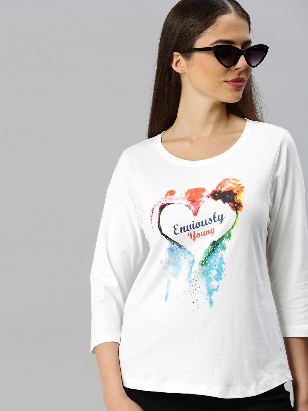 

Enviously Young Typography Printed Cotton Round Neck Knitted T-shirt, Off white
