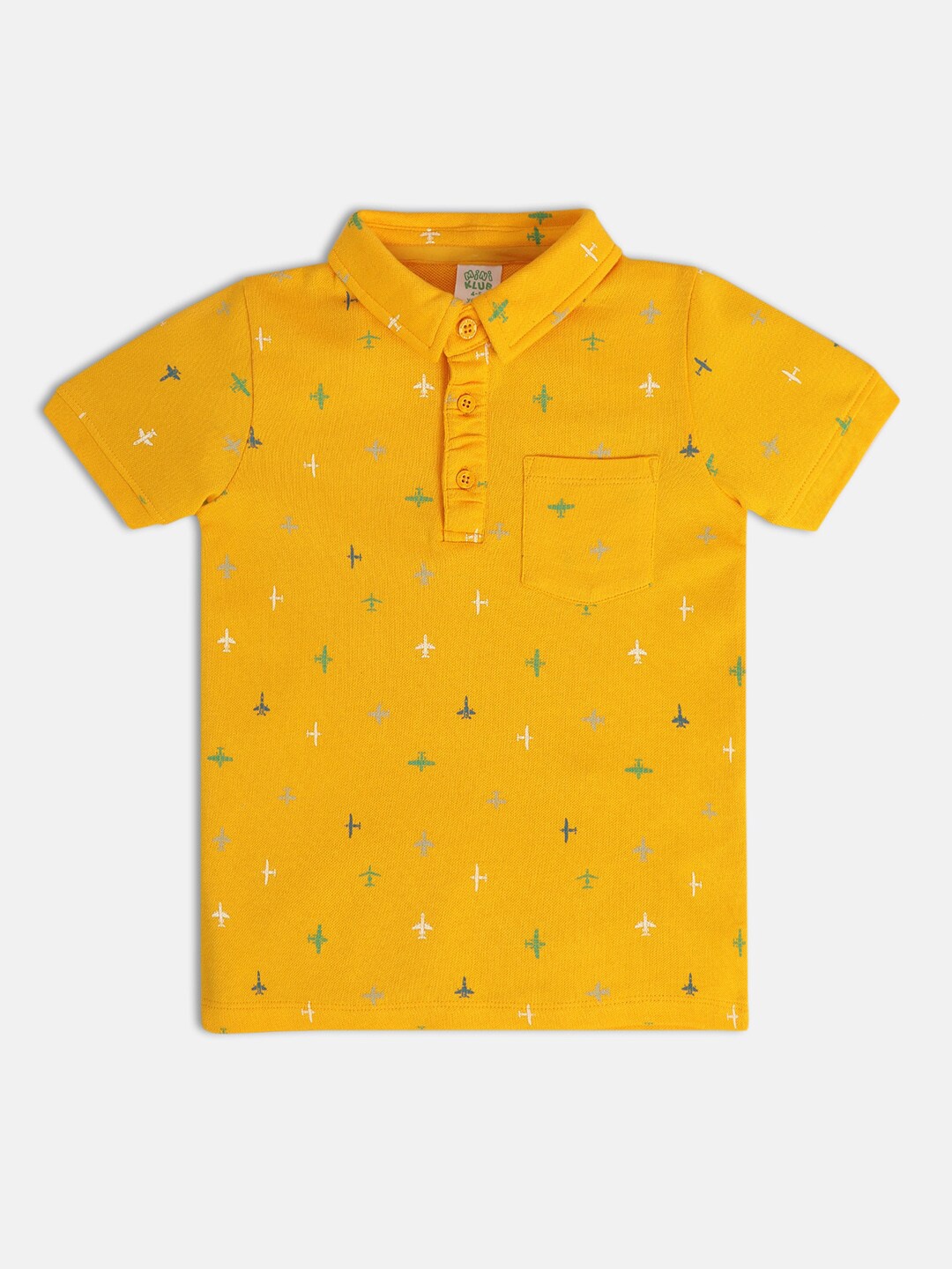 

MINI KLUB Boys Conversational Printed Polo Collar Pockets T-shirt, Mustard