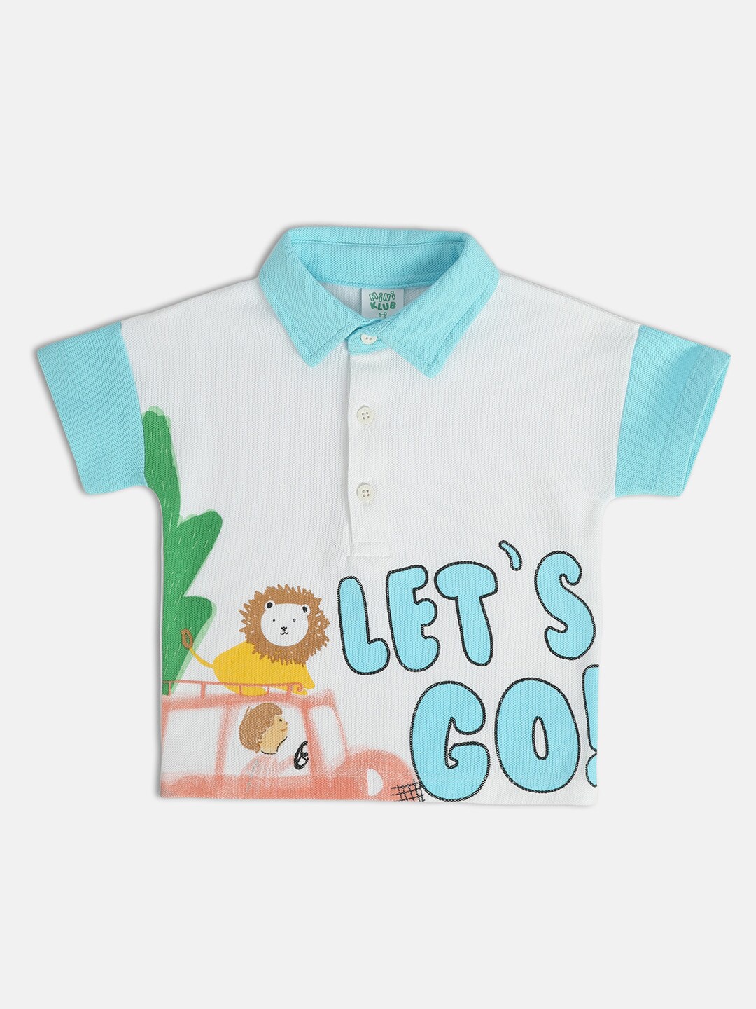 MINI KLUB Boys Typography Printed Polo Collar Cotton T-shirt, White