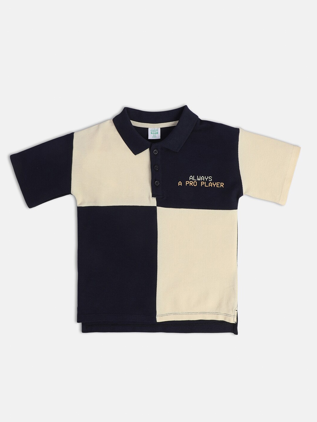 

MINI KLUB Boys Colourblocked Polo Collar Cotton Tshirt, Navy blue