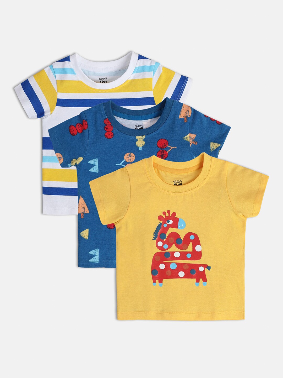

MINI KLUB Boys Pack Of 3 Printed Cotton T-shirt, Yellow