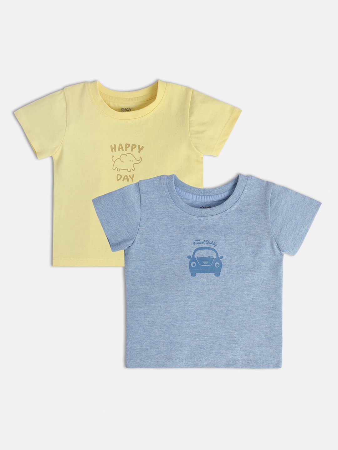 

MINI KLUB Boys Pack Of 2 Graphic Printed Cotton T-shirts, Yellow