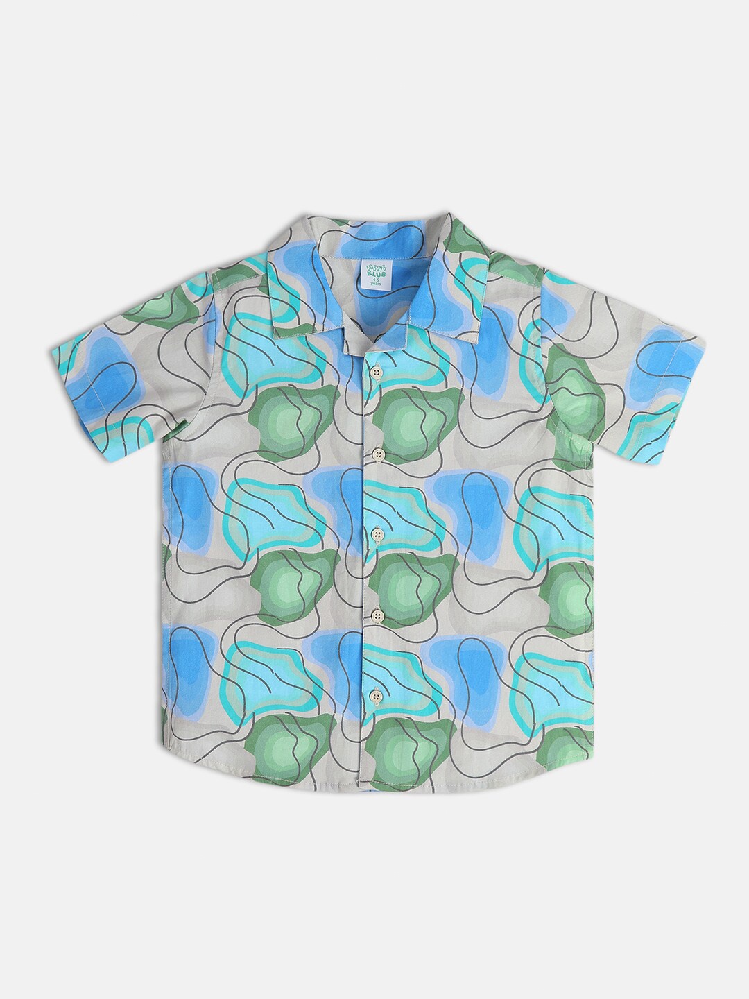 

MINI KLUB Boys Classic Abstract Printed Cuban Collar Cotton Casual Shirt, Green