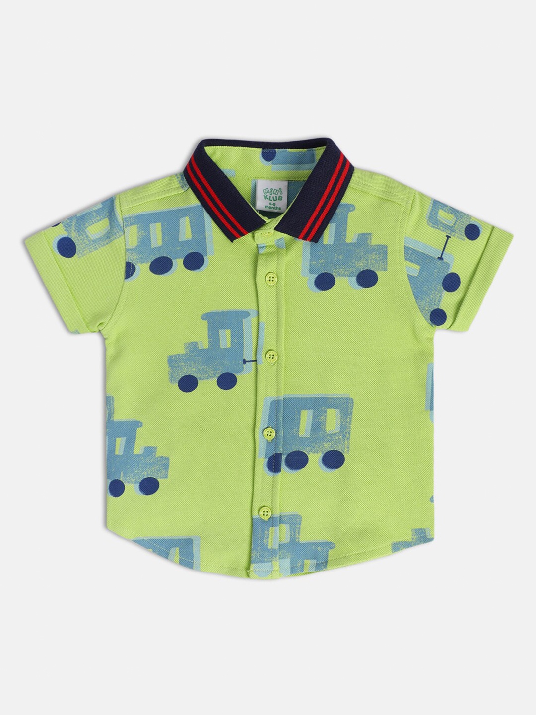 

MINI KLUB Infant Boys Classic Conversational Printed Spread Collar Cotton Casual Shirt, Green