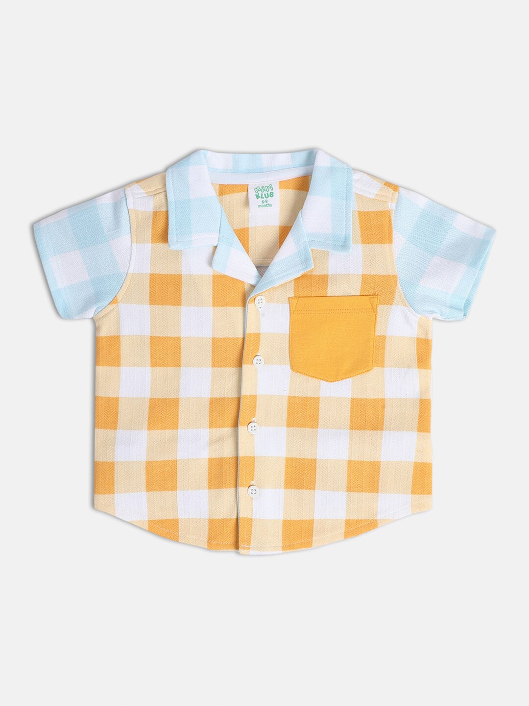 

MINI KLUB Infant Boys Classic Tartan Checked Cuban Collar Cotton Casual Shirt, Orange