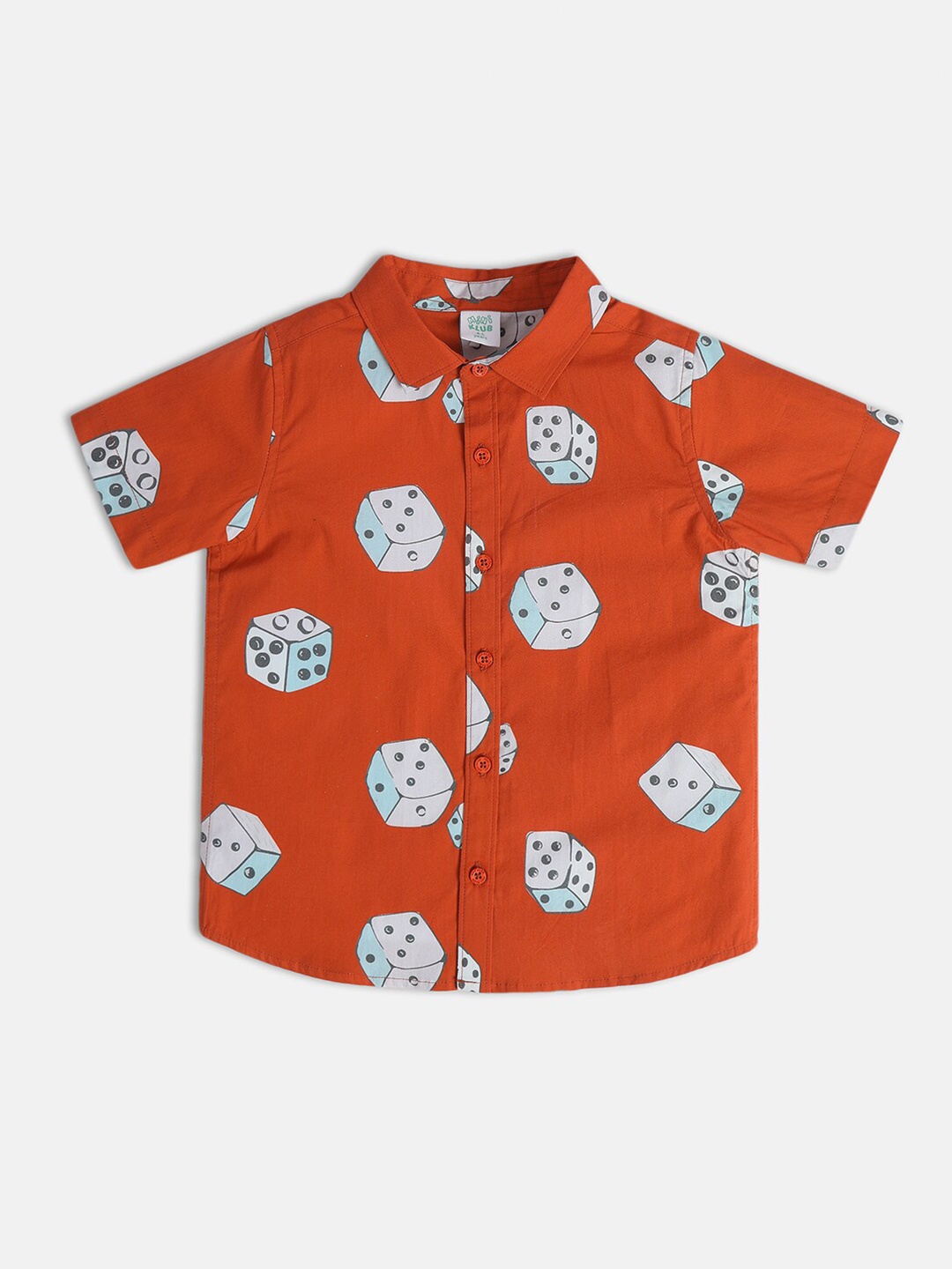 

MINI KLUB Boys Classic Conversational Printed Spread Collar Cotton Casual Shirt, Orange