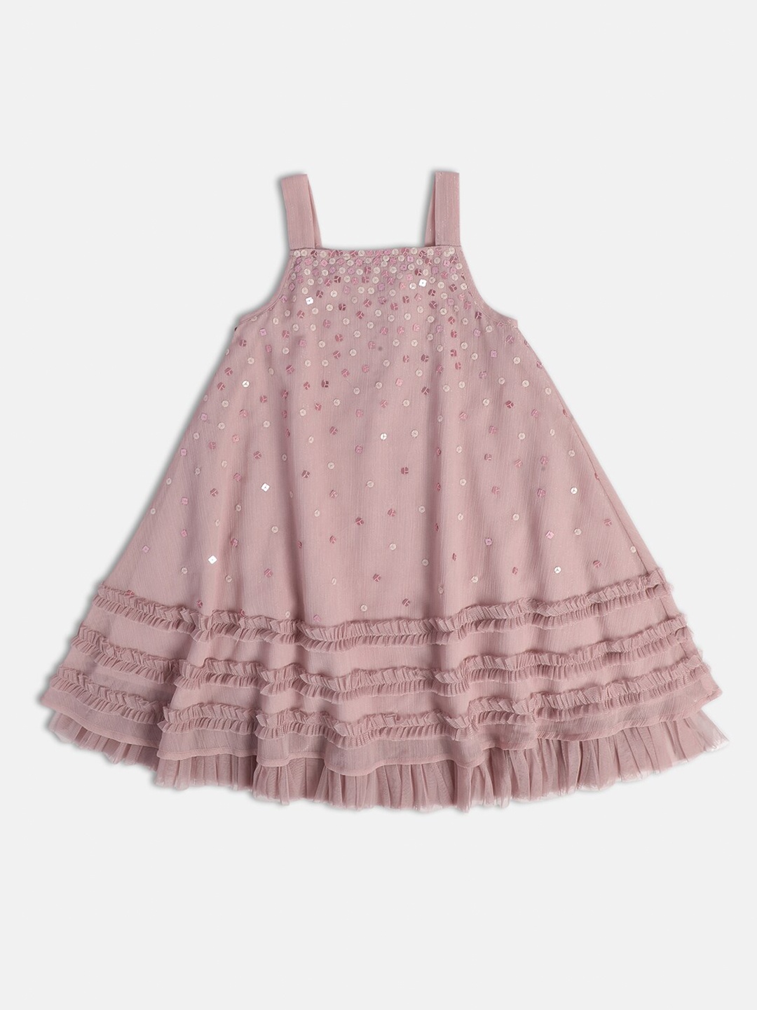 

MINI KLUB Girls Sequin Embellished A-Line Dress, Pink
