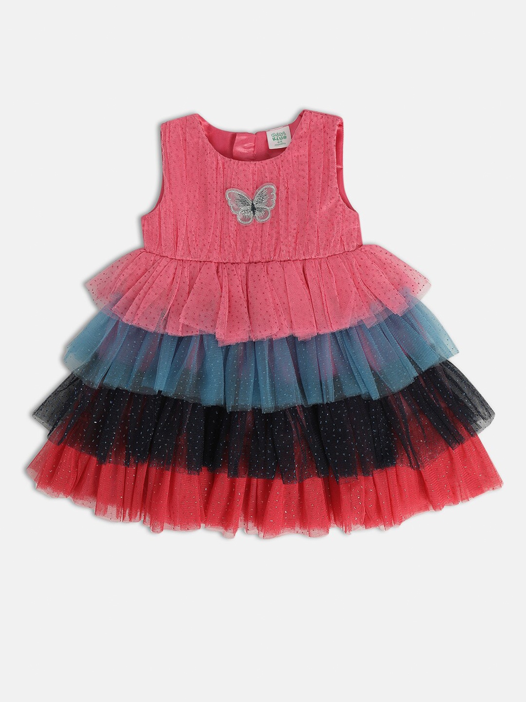 

MINI KLUB Colourblocked Round Neck Cotton Fit & Flare Dress, Pink