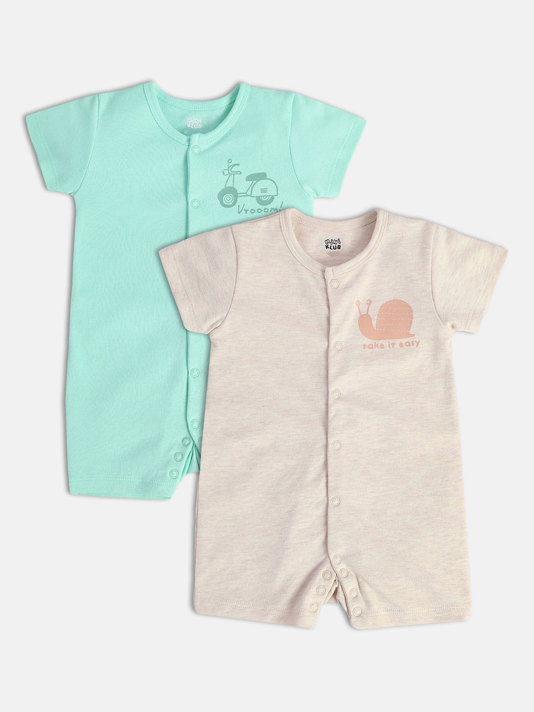 

MINI KLUB Infants Boys Pack Of 2 Printed Cotton Rompers, Green
