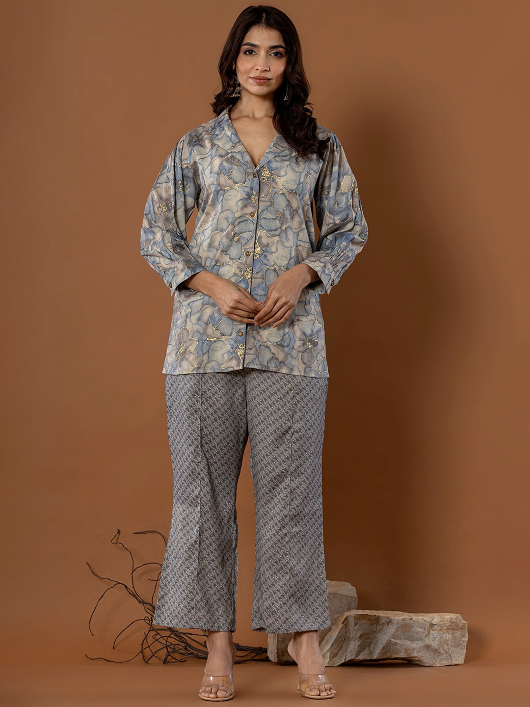 

SK2 Fashion Printed Shirt With Trousers Co-Ords, Grey