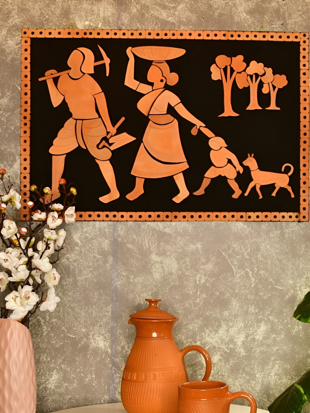 

SOWPEACE Brown & Black Textured Tribal Couple Paintings Wall Art