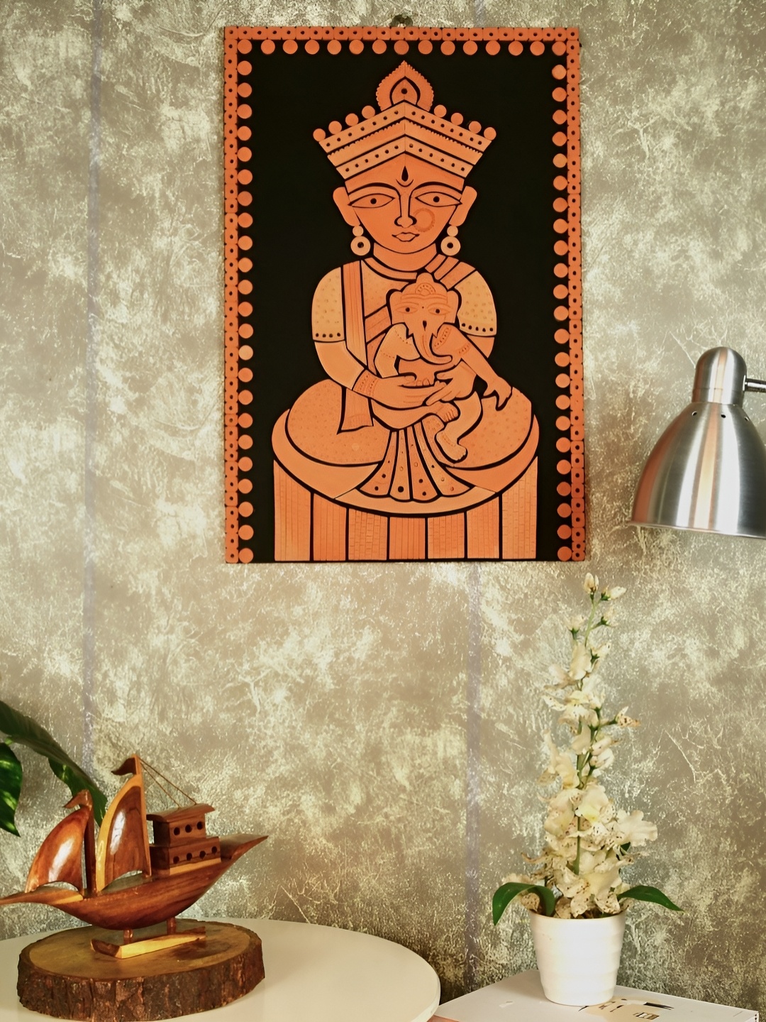 

SOWPEACE Brown & Black Textured Ganesh Janani Religious Painting Wall Art