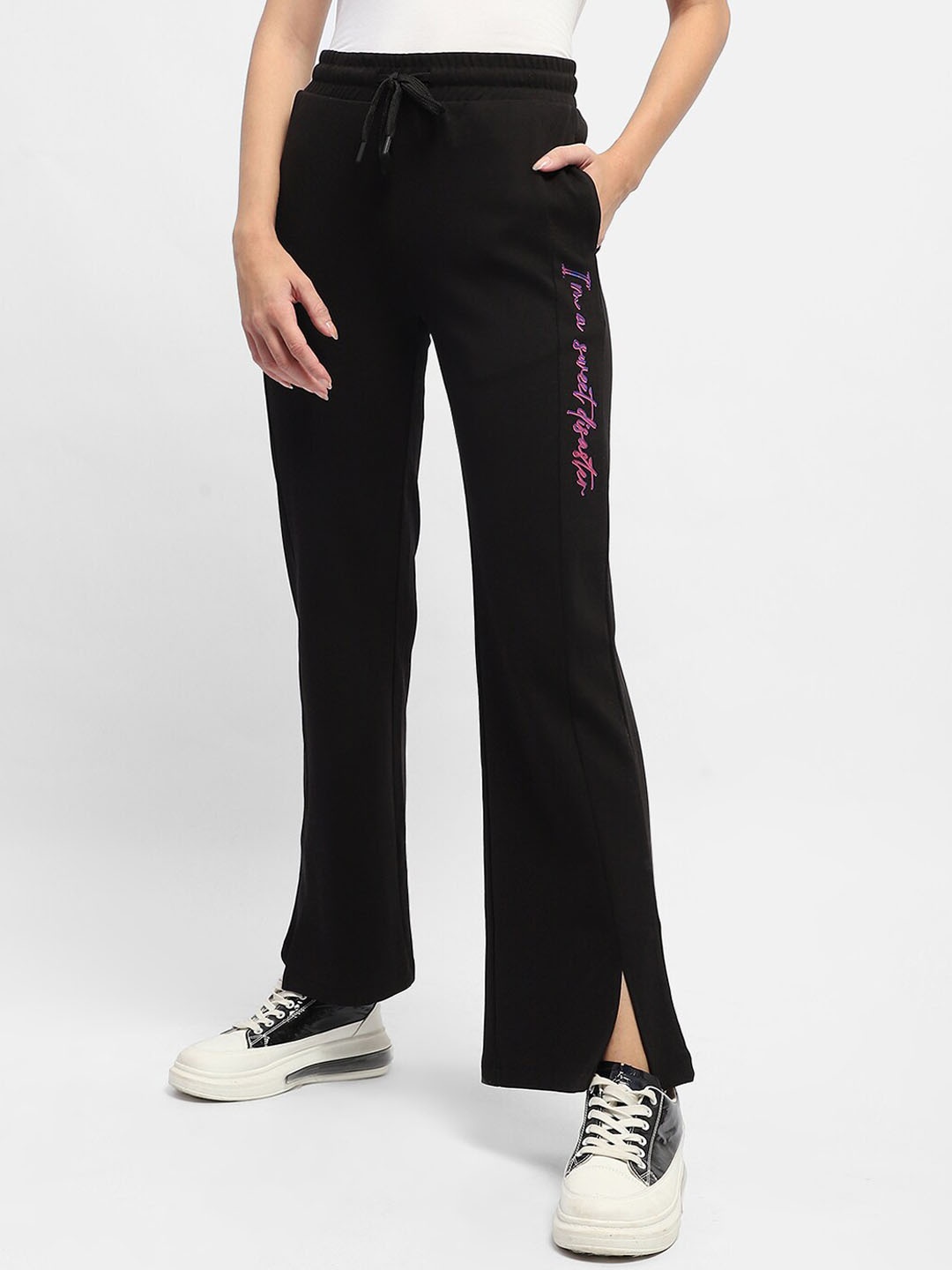 

MADAME M SECRET Women Mid-Rise Track Pants, Black