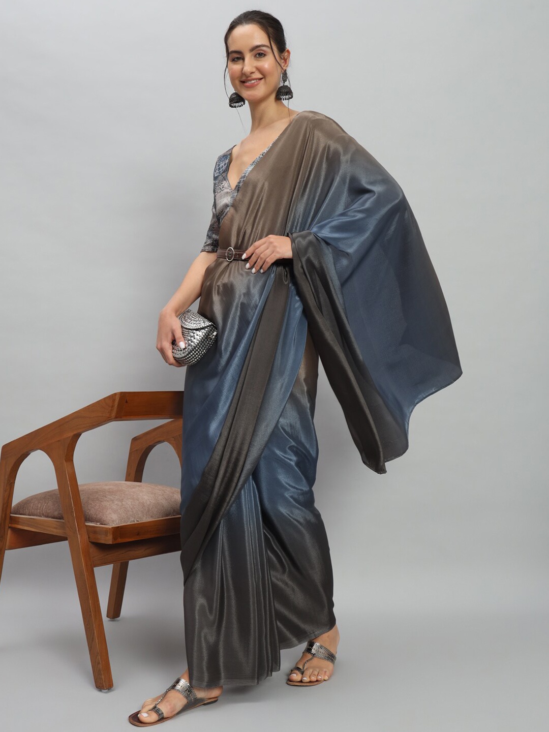 

RACHNA Satin Ready to Wear Saree, Blue