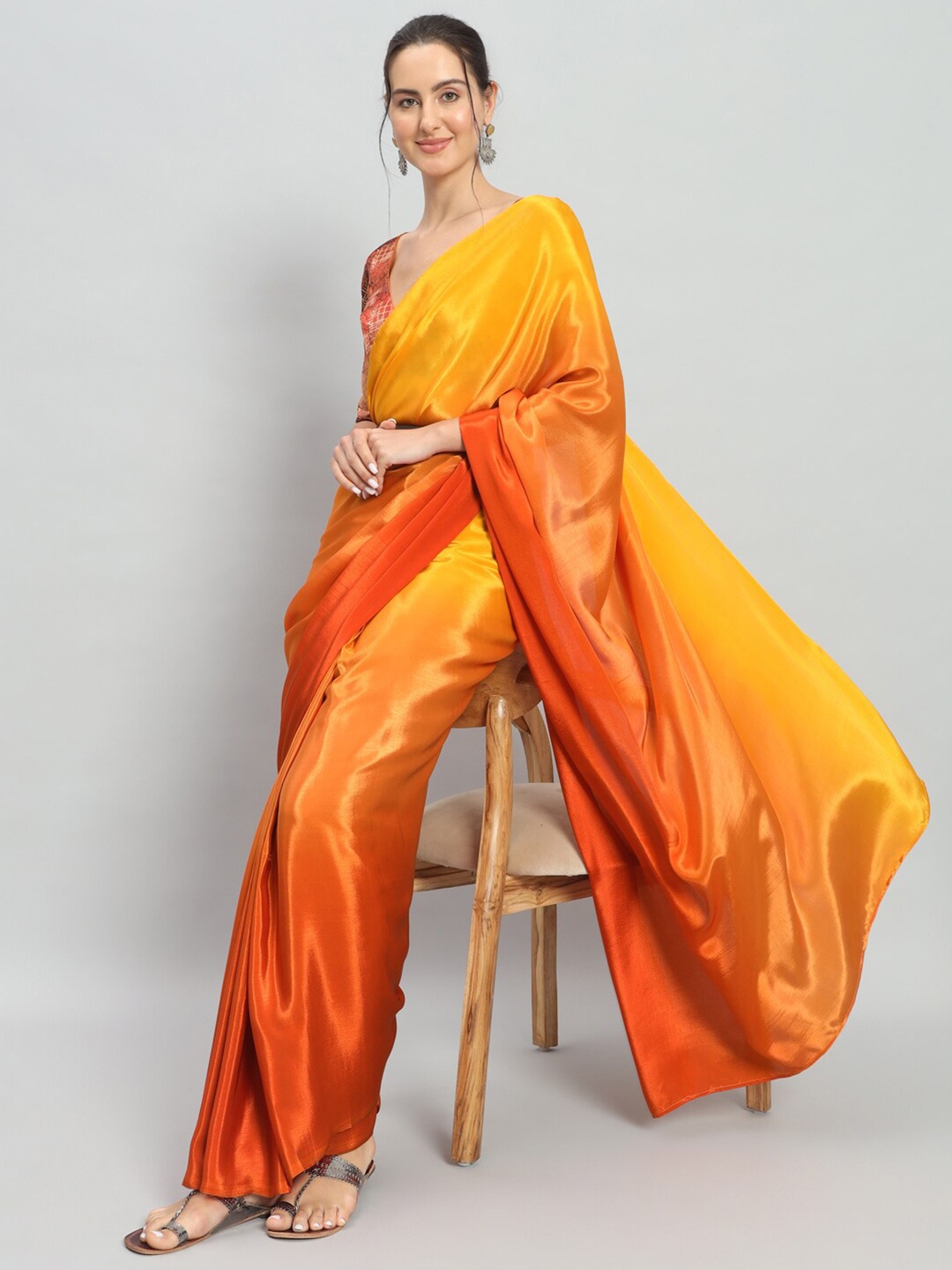 

RACHNA Satin Ready to Wear Saree, Yellow