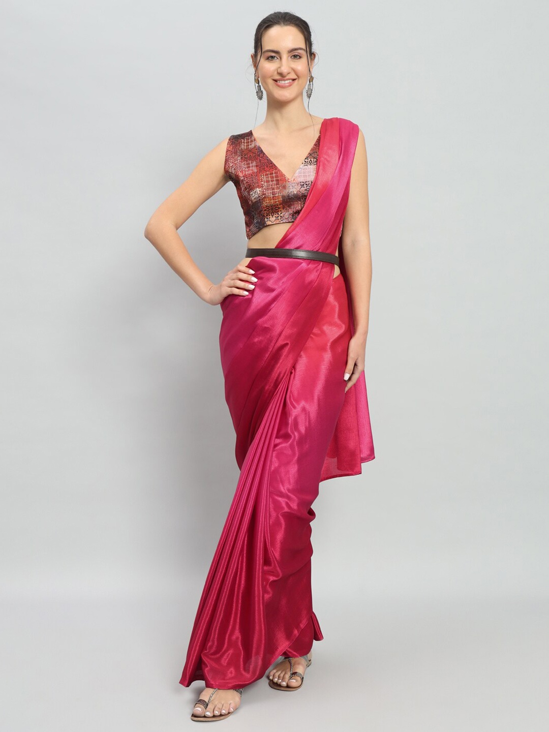 

RACHNA Satin Ready to Wear Saree, Pink