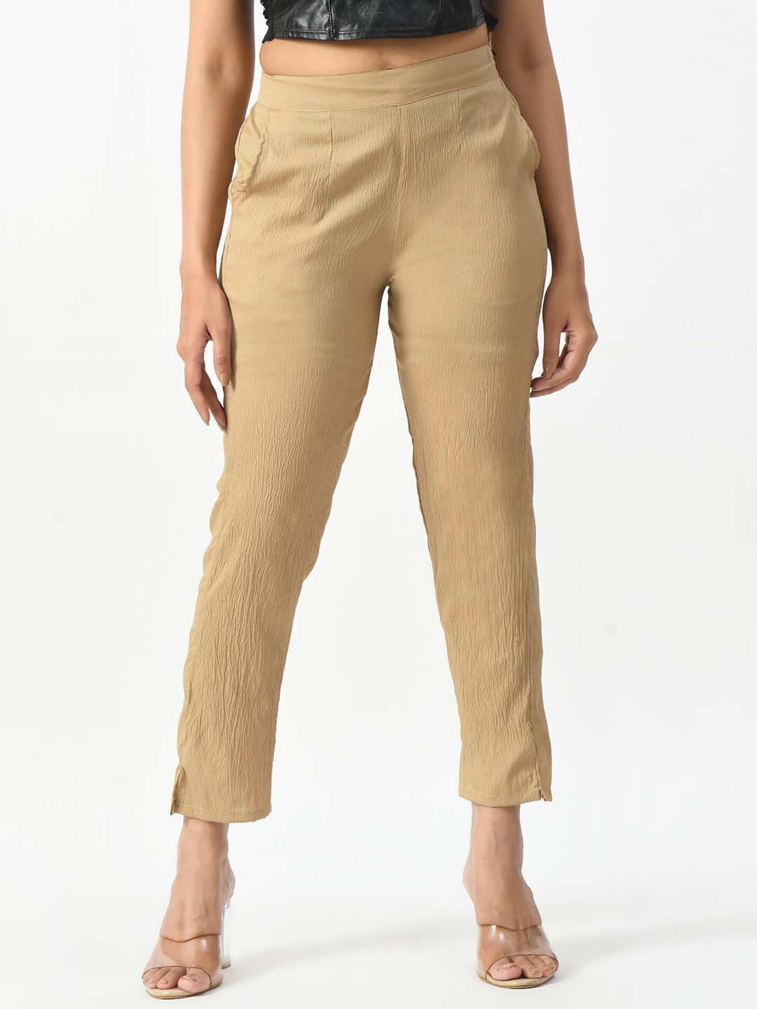 

BAESD Women Relaxed Straight Leg High-Rise Trousers, Beige