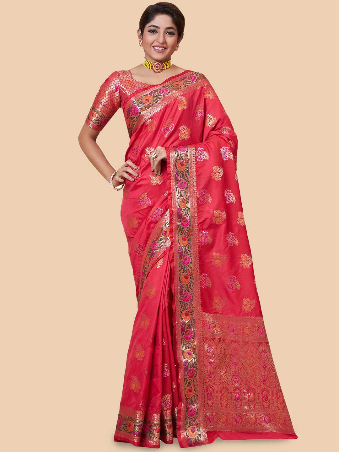 

bansari textiles Woven Design Zari Silk Blend Designer Banarasi Saree, Pink