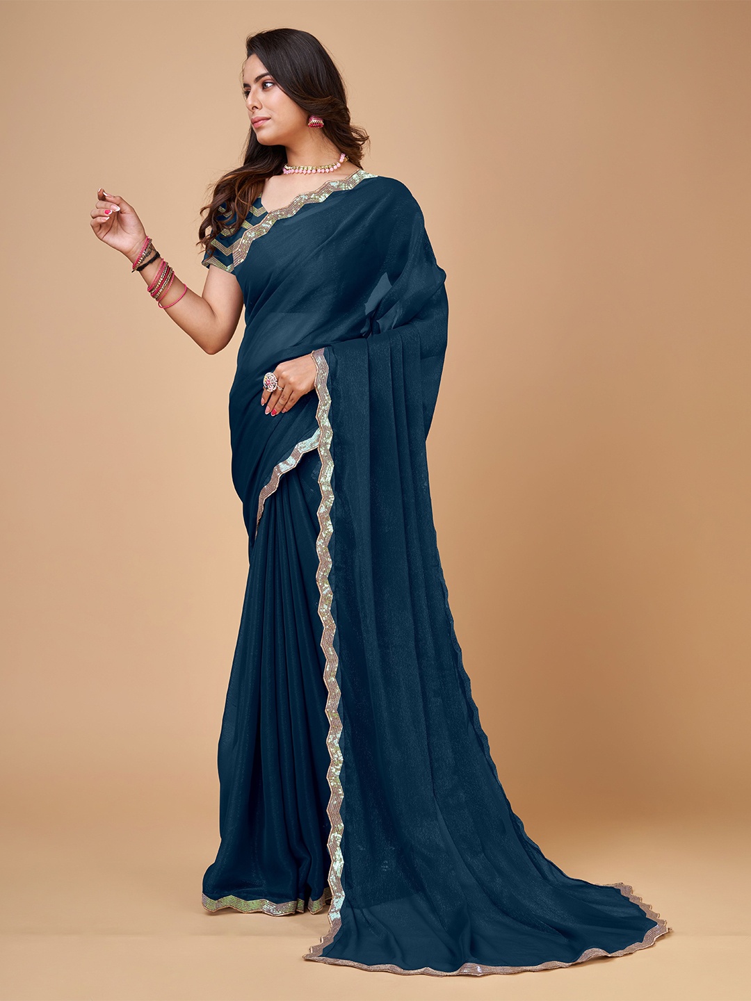 

bansari textiles Embroidered Pure Georgette Saree, Blue