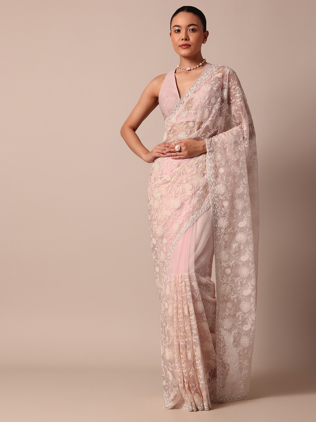 

KALKI Fashion Ethnic Motifs Sequinned Organza Saree, Pink