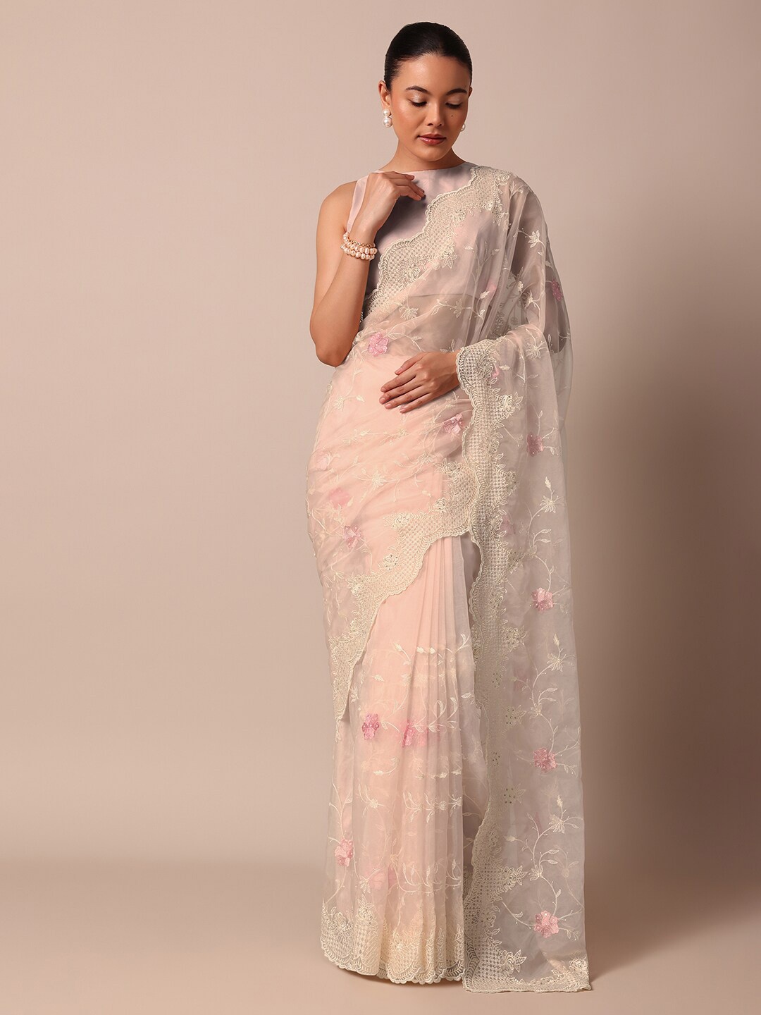 

KALKI Fashion Ethnic Motifs Beads and Stones Organza Saree, Pink