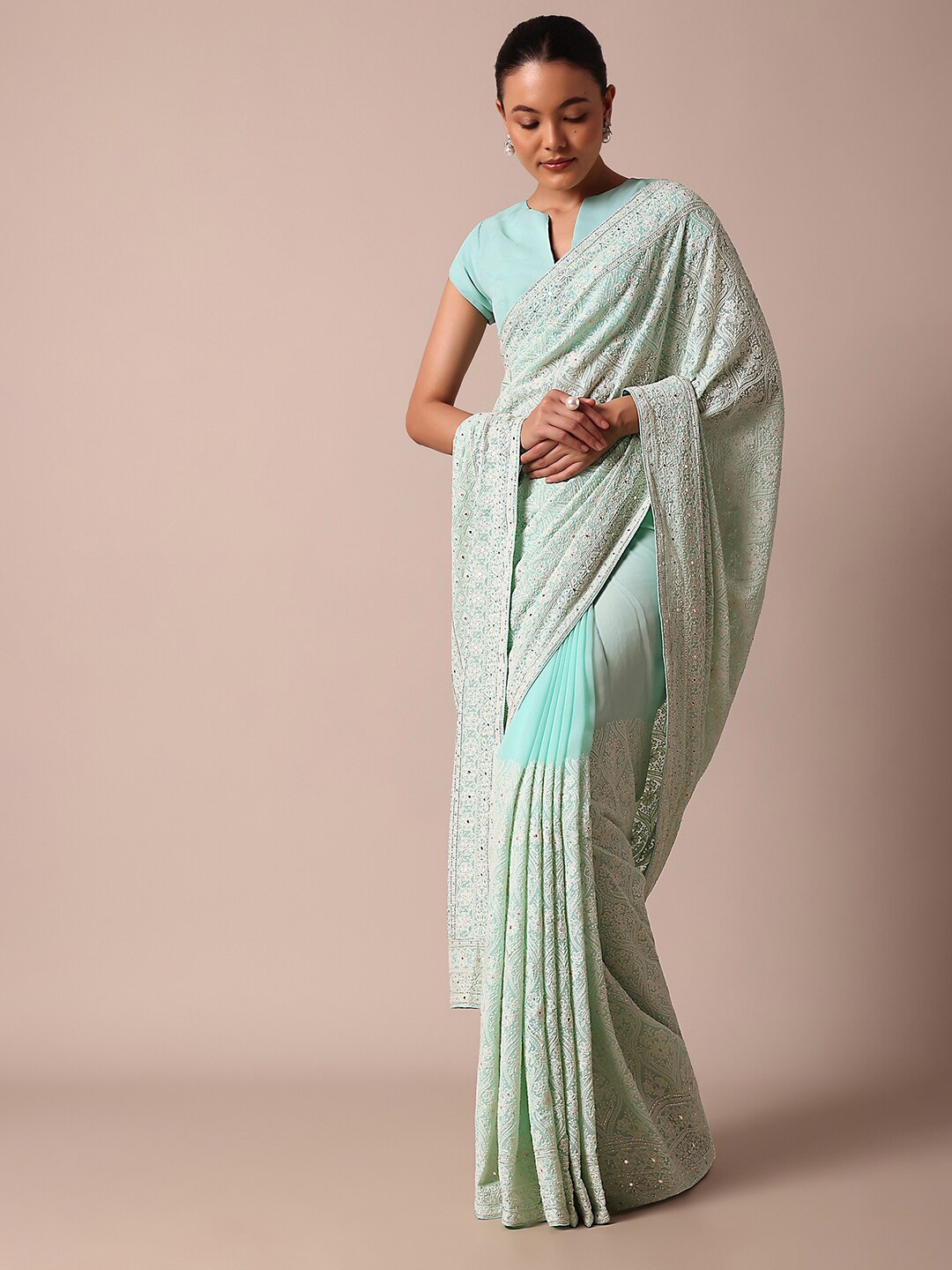 

KALKI Fashion Floral Embroidered Saree, Blue