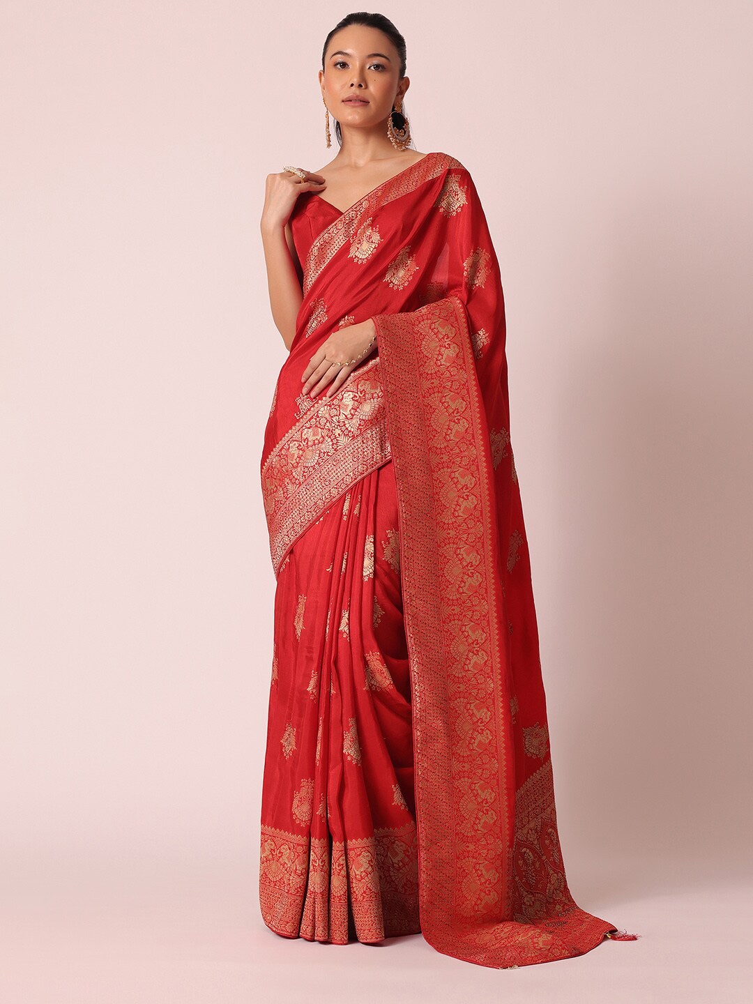 

KALKI Fashion Woven Design Ethnic Motifs Zari Saree With Tassels, Red