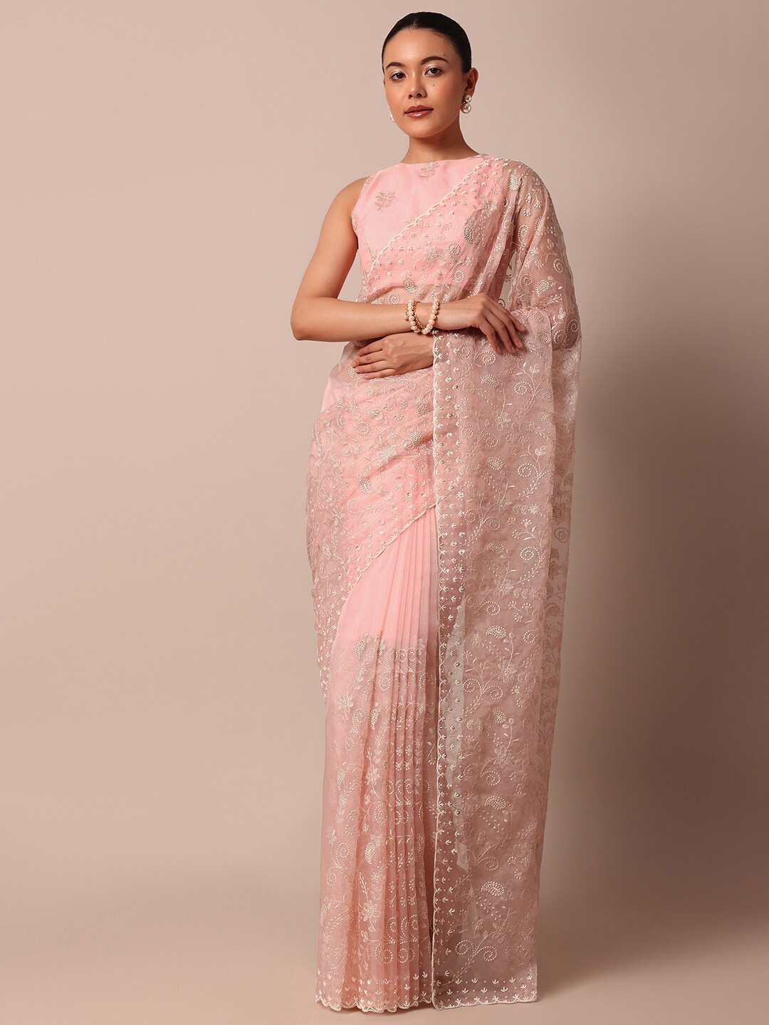 

KALKI Fashion Ethnic Motifs Chikankari Organza Saree, Pink