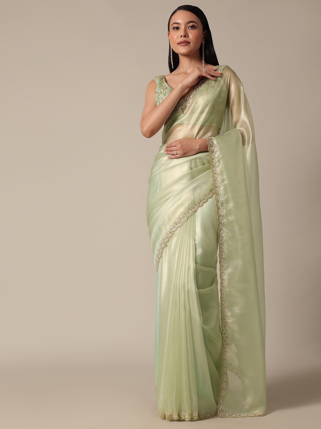 

KALKI Fashion Beads and Stones Tissue Saree, Green