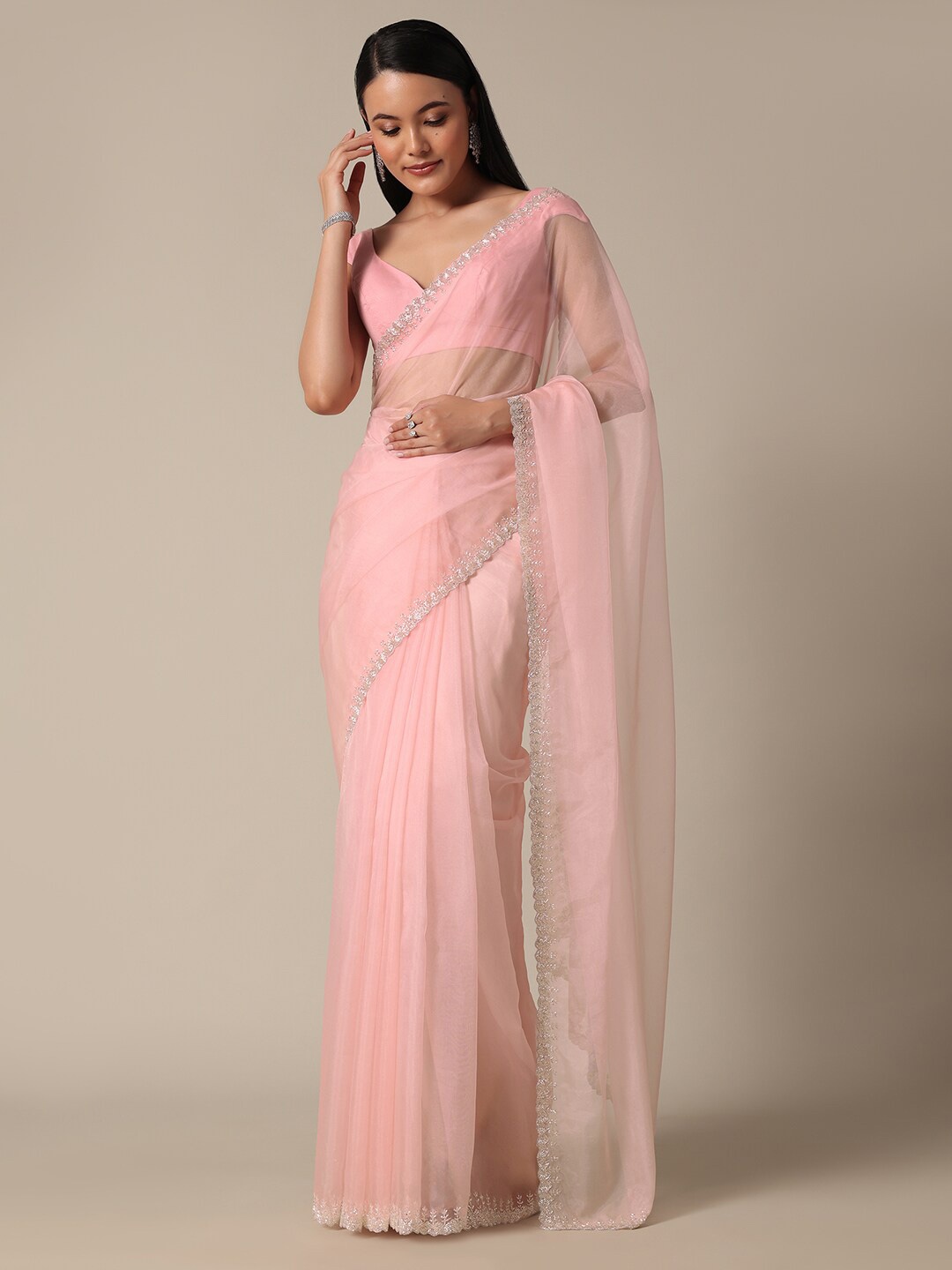 

KALKI Fashion Beads and Stones Organza Saree, Pink