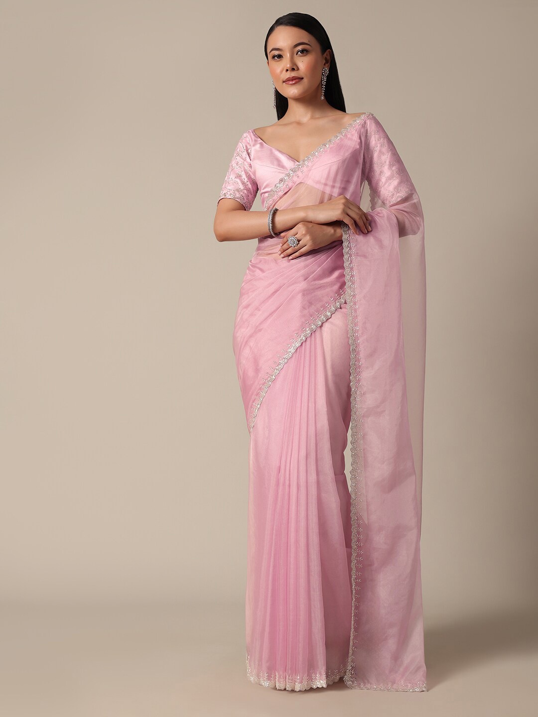 

KALKI Fashion Beads and Stones Organza Saree, Pink