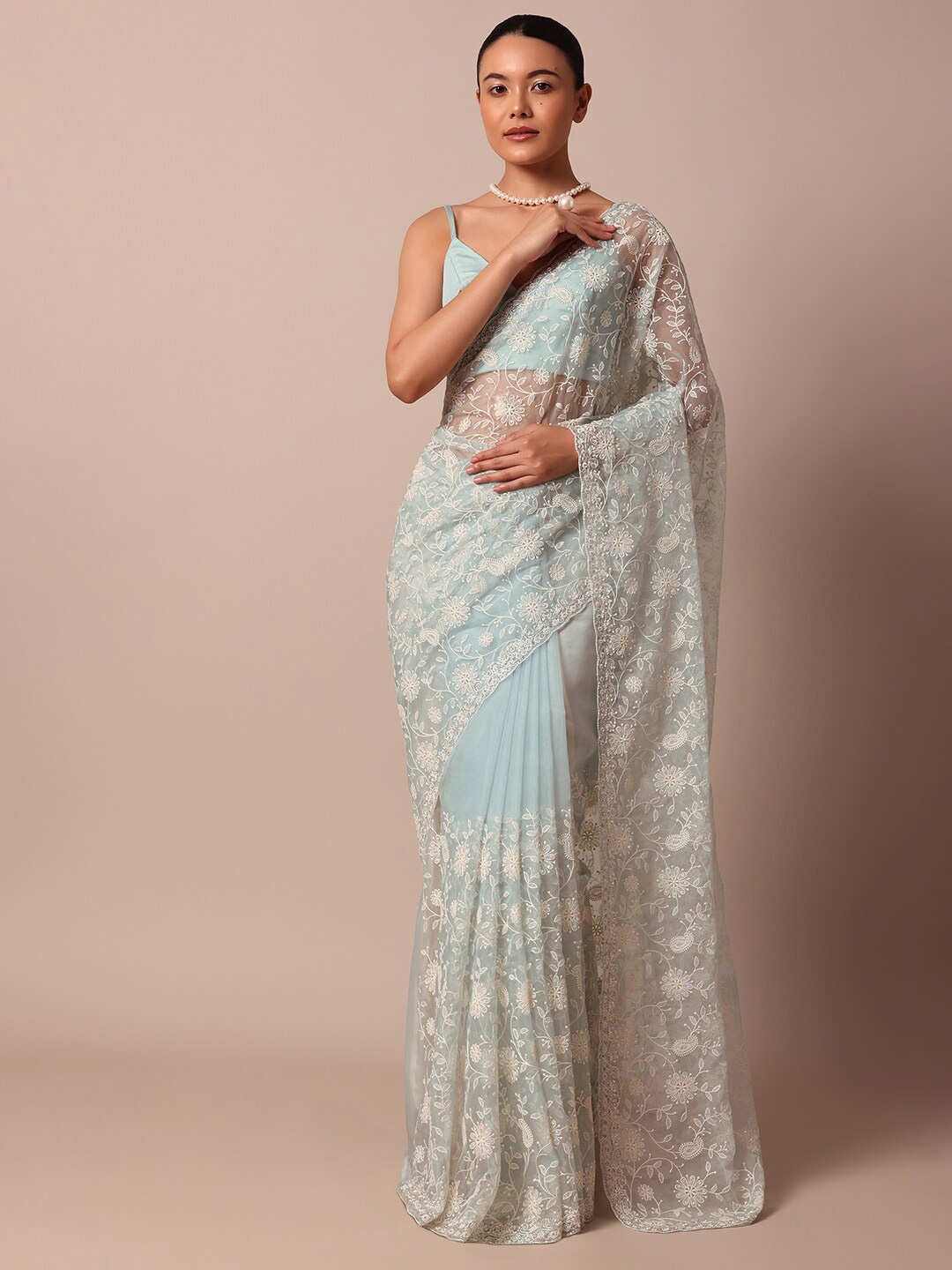 

KALKI Fashion Floral Embroidered Organza Saree, Blue