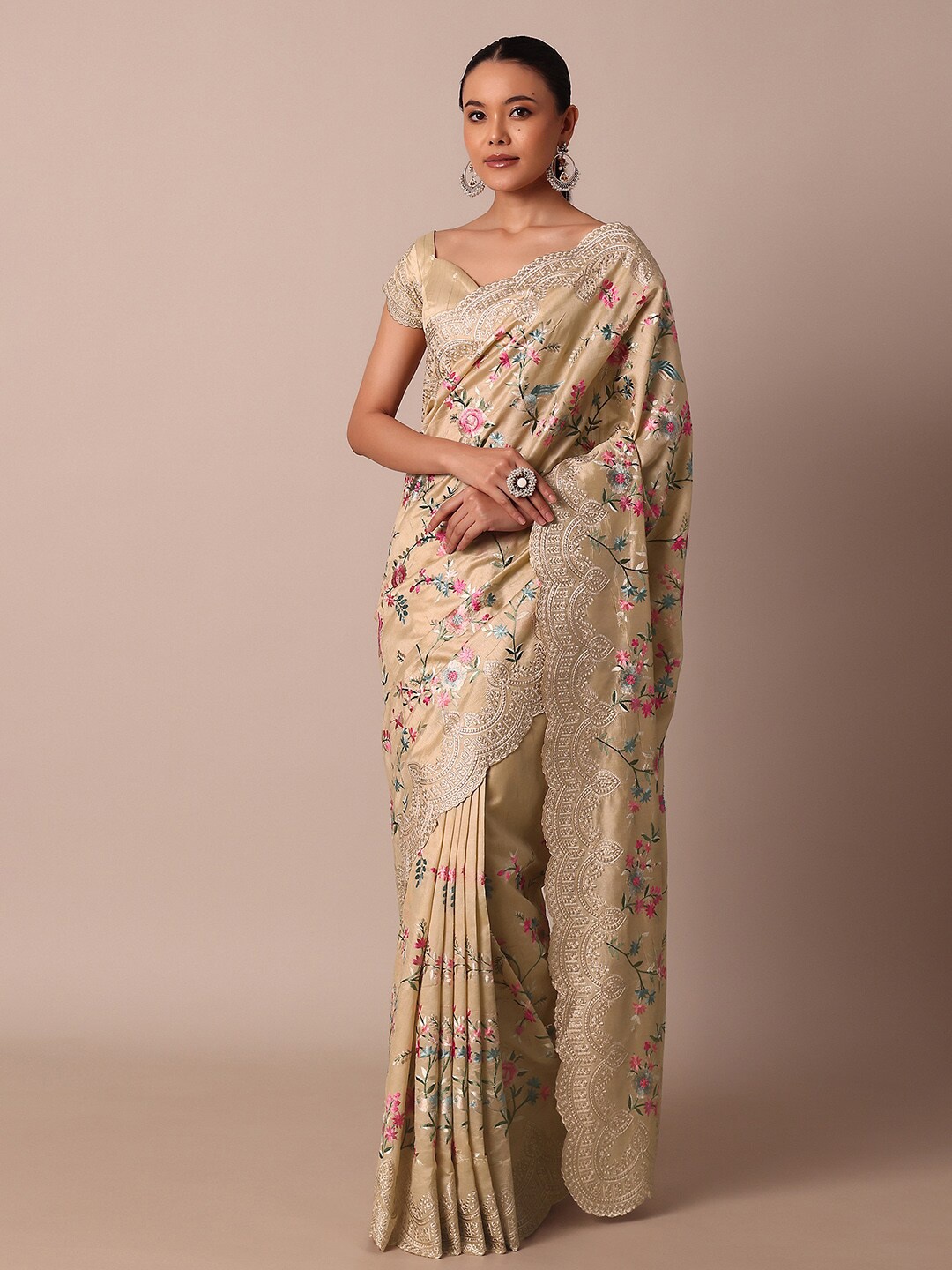 

KALKI Fashion Ethnic Motifs Embroidered Saree, Beige