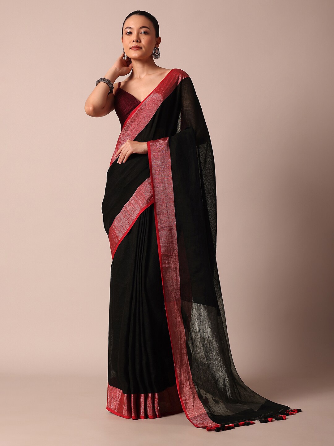 

KALKI Fashion Zari Saree With Tassels, Black