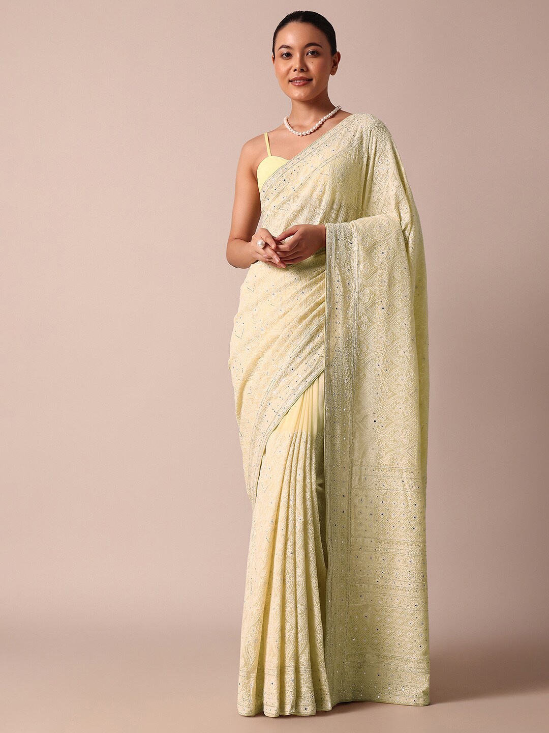 

KALKI Fashion Ethnic Motifs Chikankari Saree, Yellow