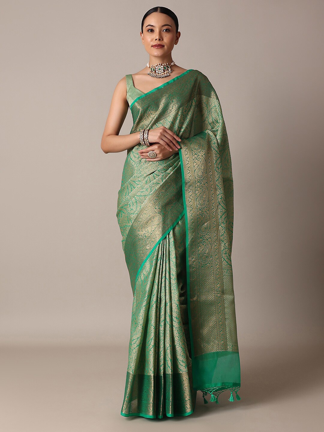 

KALKI Fashion Ethnic Motifs Woven Design Zari Saree, Green