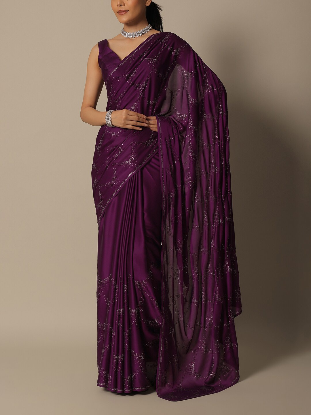 

KALKI Fashion Embellished Beads and Stones Satin Saree, Purple