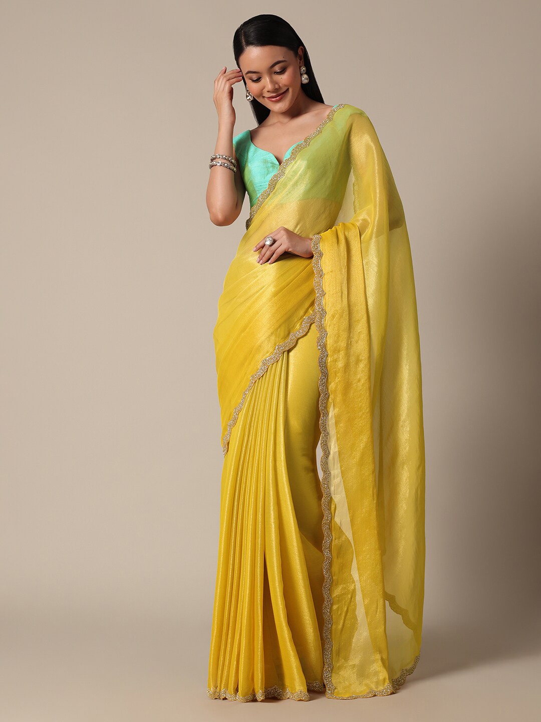 

KALKI Fashion Beads and Stones Tissue Saree, Yellow