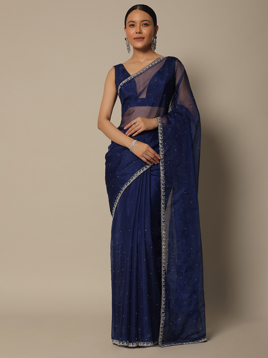 

KALKI Fashion Embellished Beads and Stones Organza Saree, Blue