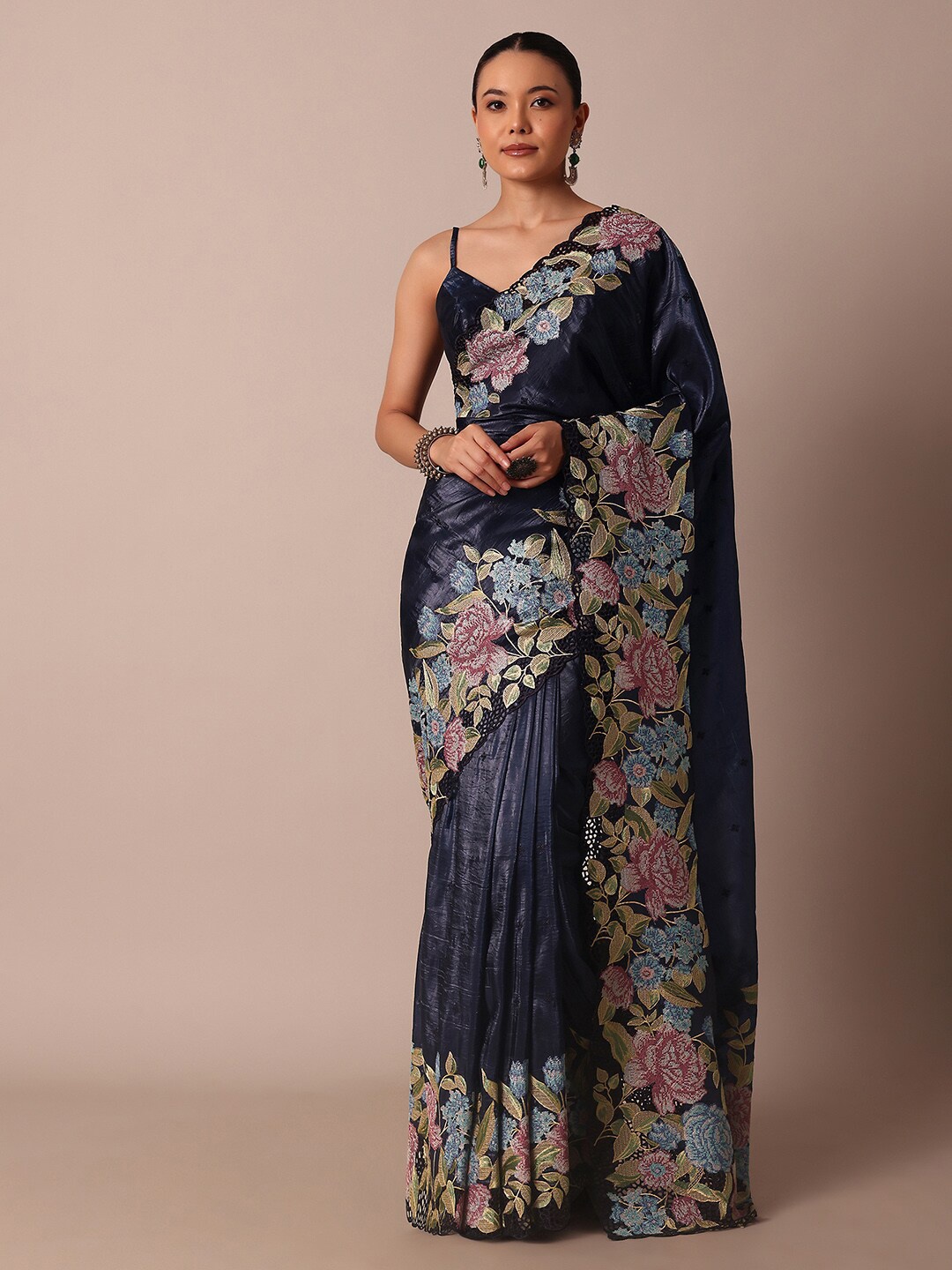 

KALKI Fashion Floral Embroidered Tissue Saree, Blue