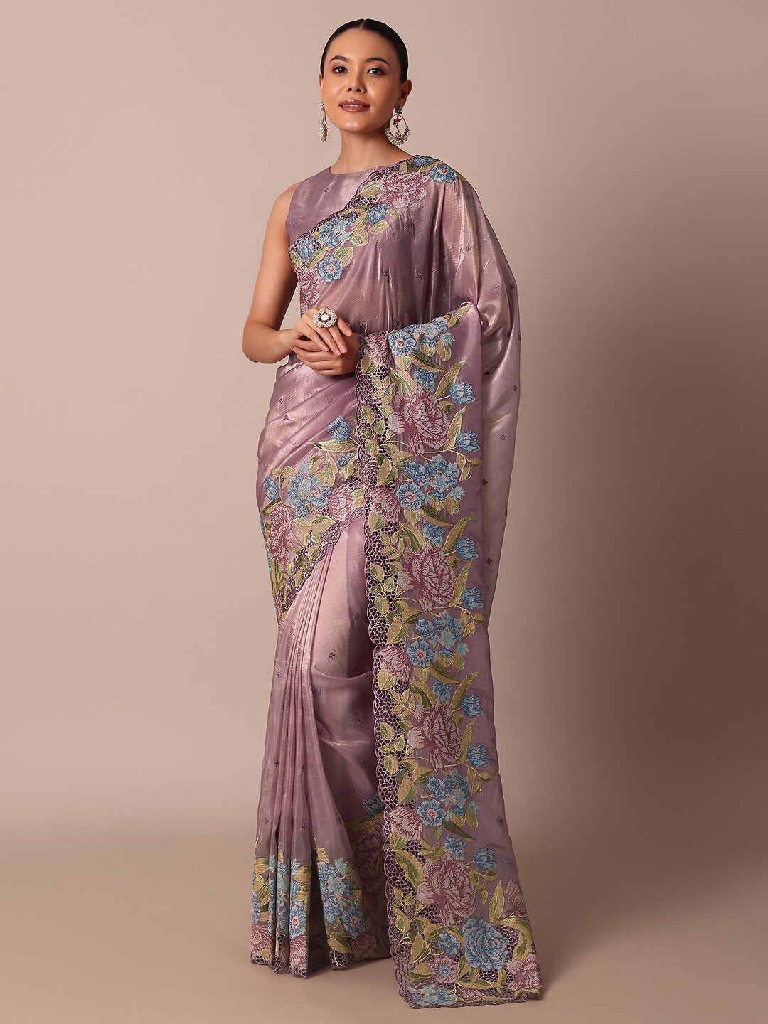 

KALKI Fashion Floral Embroidered Tissue Saree, Pink