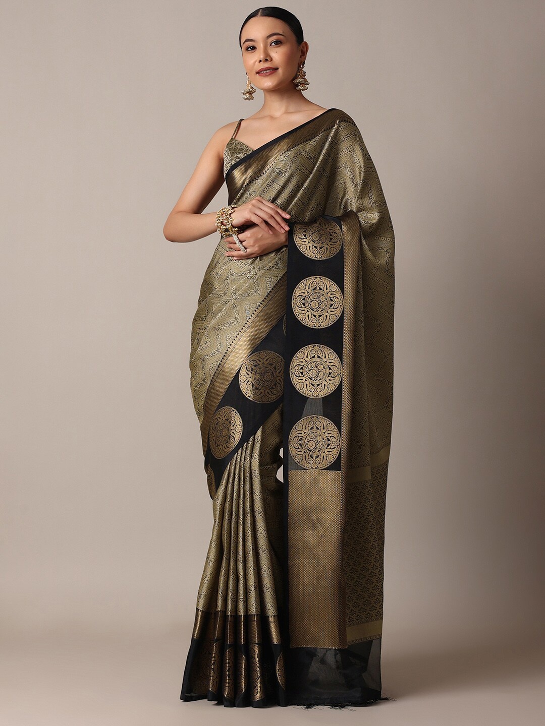 

KALKI Fashion Ethnic Motifs Woven Design Zari Silk Blend Sarees, Black