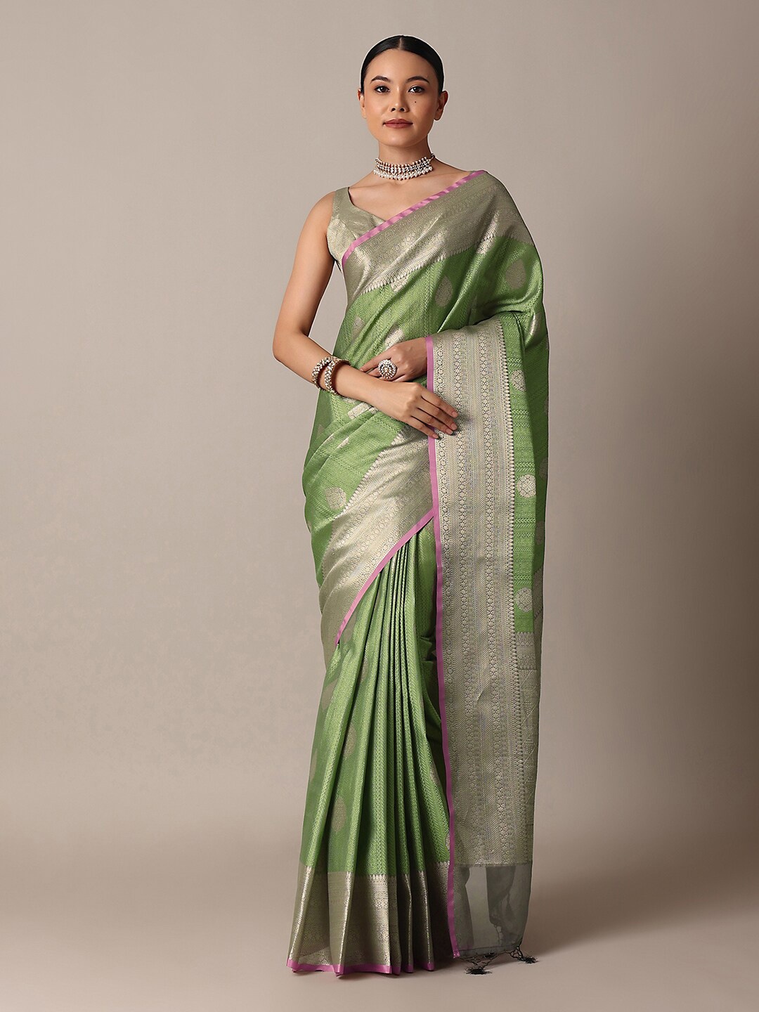 

KALKI Fashion Ethnic Motifs Woven Design Zari Saree, Green
