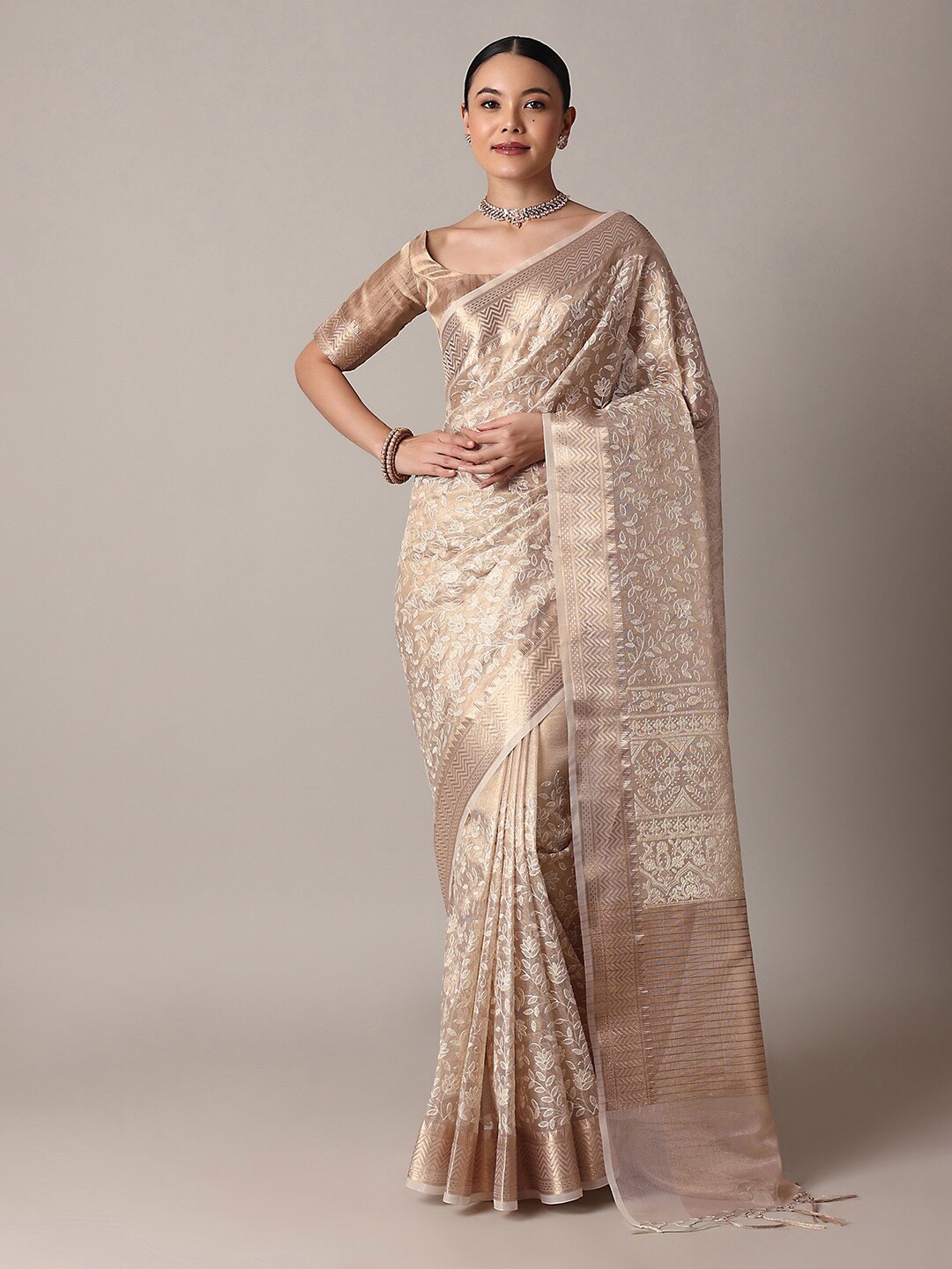 

KALKI Fashion Ethnic Motifs Embroidered Zari Saree, Gold