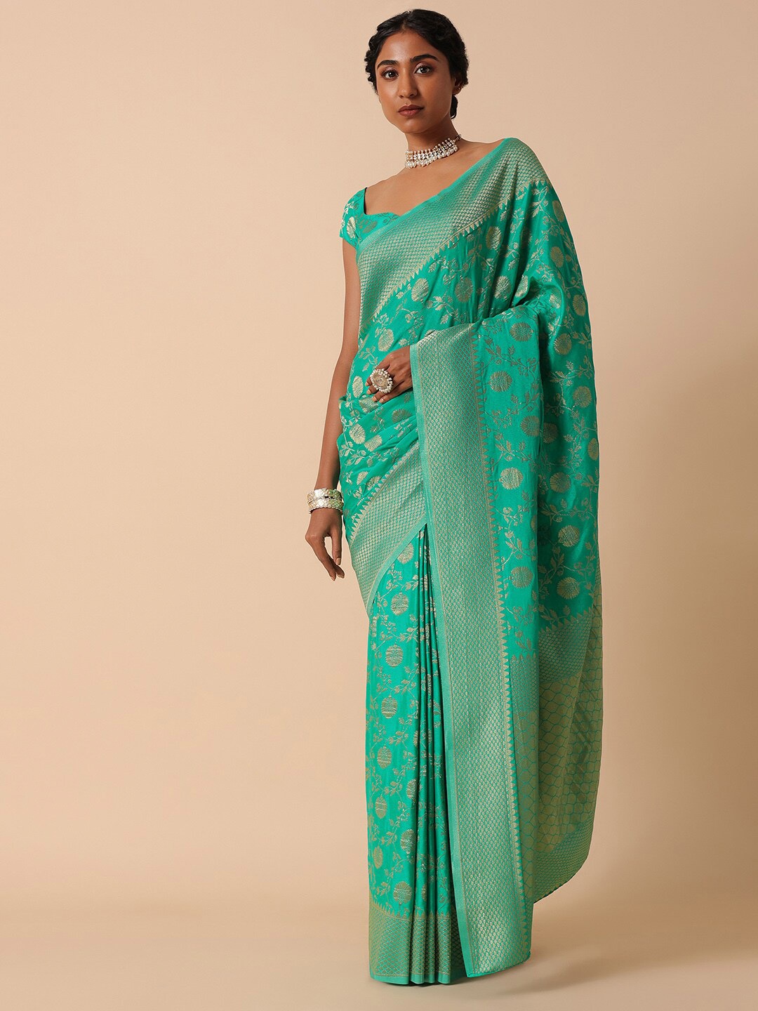 

KALKI Fashion Ethnic Motifs Woven Design Zari Saree, Green