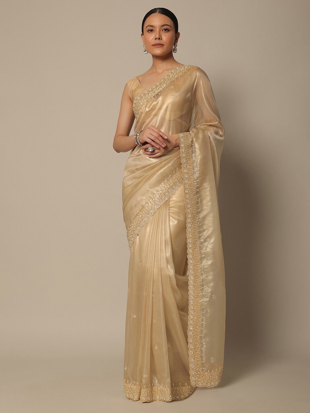 

KALKI Fashion Floral Embroidered Organza Saree, Gold